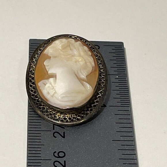 VINTAGE 1950s BEAU STERLING  CARVED SHELL MAIDEN LADY CAMEO PIN BROOCH PENDANT - Picture 5 of 6
